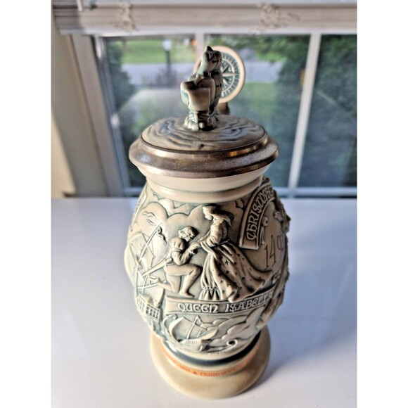 "Christopher Columbus New World" Vintage Lidded Ceramic Beer Stein 1992 Avon - Picture 2 of 11